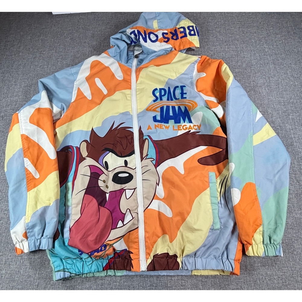Members Only Men Space Jam Windbreaker Jacket S Multicolor Taz Bugs Bunny Camo